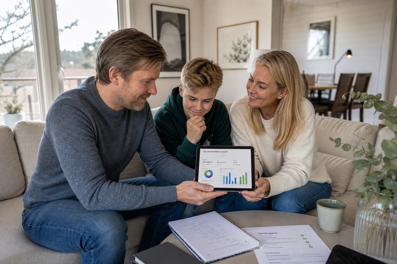Familj som planerar ekonomi tillsammans